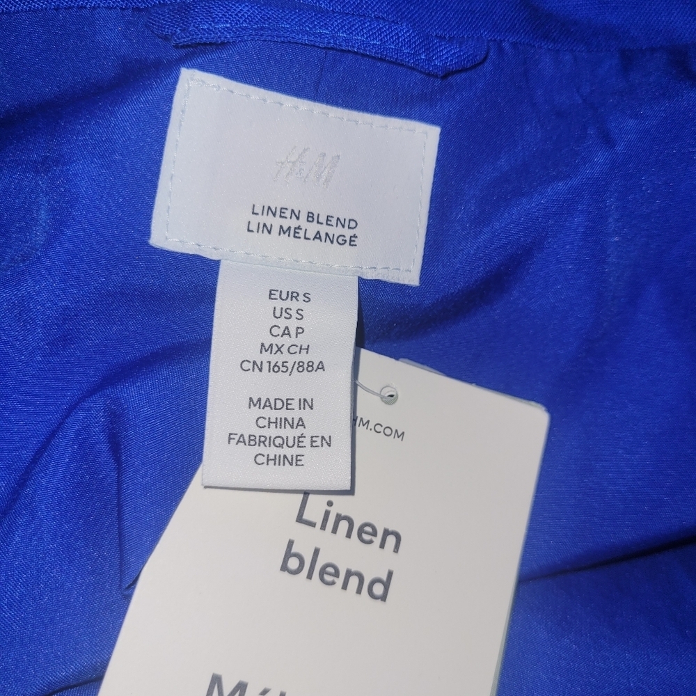 H&M Blue Linen Blend Single Breasted Blazer S - Picture 8 of 8